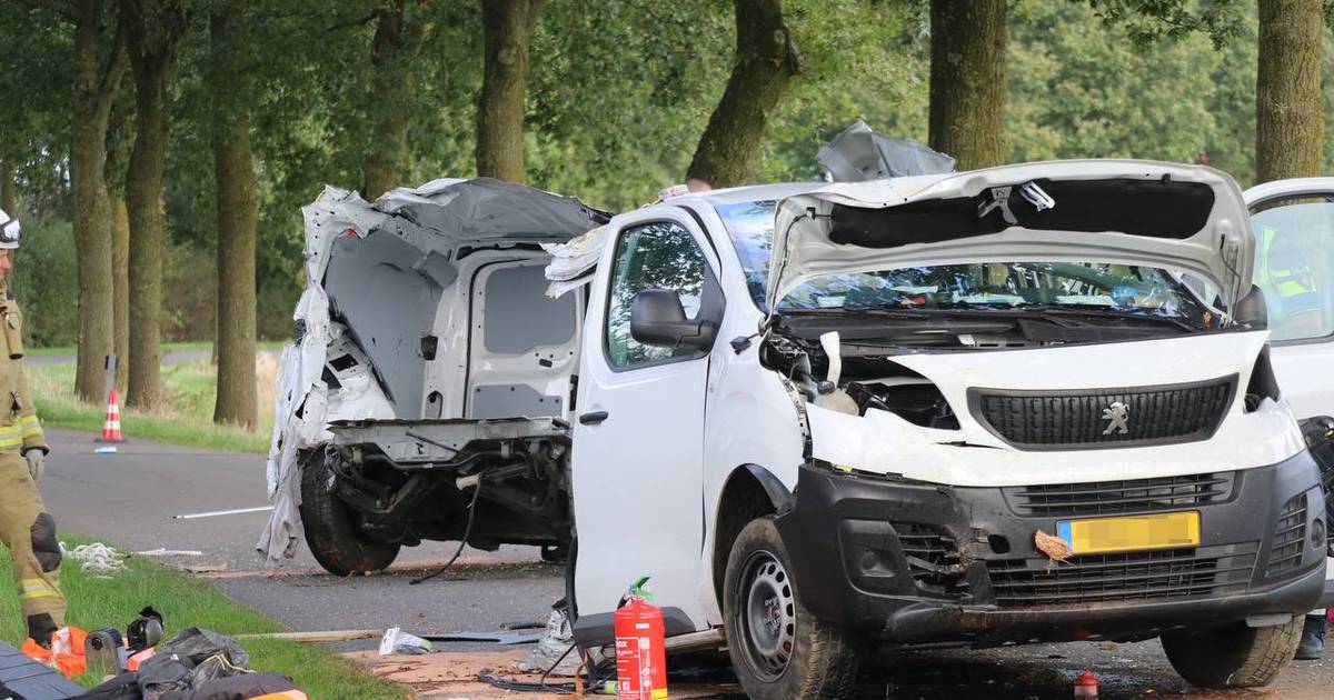 Bestelbus dwars doormidden bij botsing tegen boom in buitengebied; bestuurder onder invloed van drug