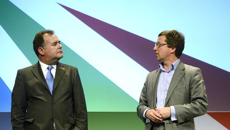 Hans Biesheuvel (L) en Pim van der Feltz tijdens het Google Big Tent Debat op 11 juni. Beeld ANP