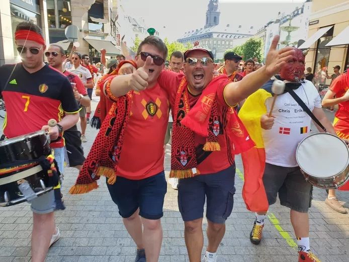 Des supporters des Diables Rouges à Copenhague.