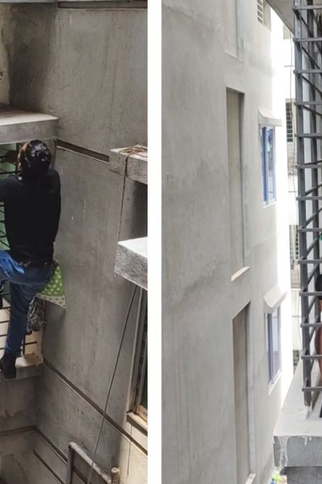 Un homme escalade un immeuble pour secourir un chat coincé