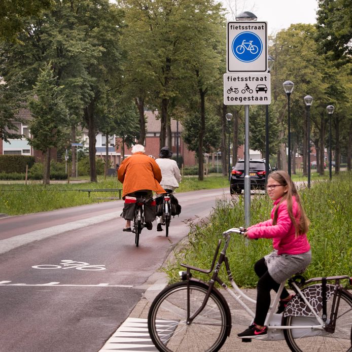 Op de Heusdenhoutsestraat in Breda hebben fietsers sinds vorig jaar voorrang. Dat zou op meer plaatsen in Breda moeten gebeuren, vindt D66.