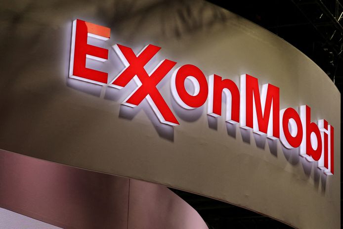 Het logo van het Amerikaanse olie-en gasbedrijf ExxonMobil.