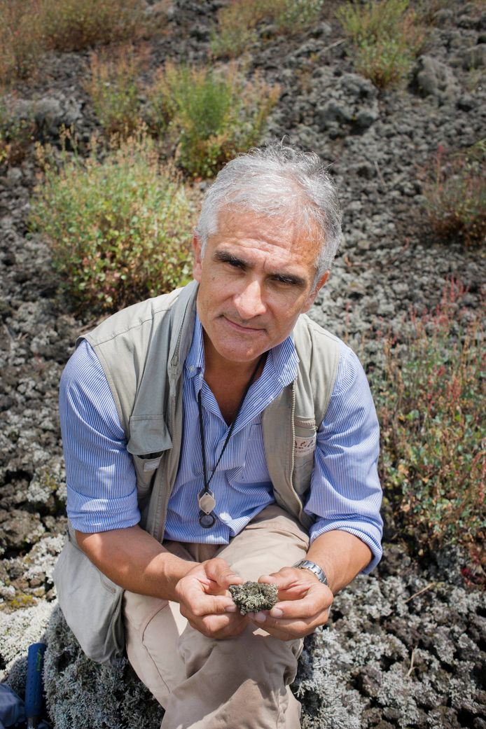 Giuseppe Mastrolorenzo si affaccia dalla terrazza panoramica della sua casa estiva sulla Baia di Pozzuoli, epicentro dell'attività vulcanica.
