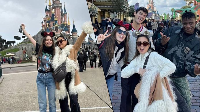 In een Instagram-post geniet hoofdrolspeelster Lily Collins (35) samen met enkele andere acteurs van ‘Emily in Paris’ van hun vrije dag in Disneyland.
