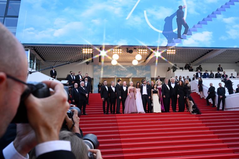 The creators behind the Triangle of Sadness in Cannes on Saturday.  Picture Getty 