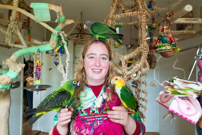 Zoë en Nick wonen met 10 papegaaien in flat Apeldoorn: ‘Ze zijn onze kindjes’