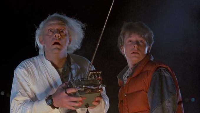 Christopher Lloyd et Michael J. Fox, "Retour vers le Futur", Robert Zemeckis, Universal Pictures, 1985.