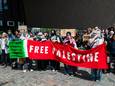 Demonstranten bij het Palestina-protest op Rotterdam Centraal.