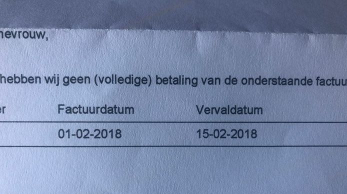 Een fragment van de herinneringsfactuur die de opa van Barnevelder Jeroen van Zwetselaar ontving.