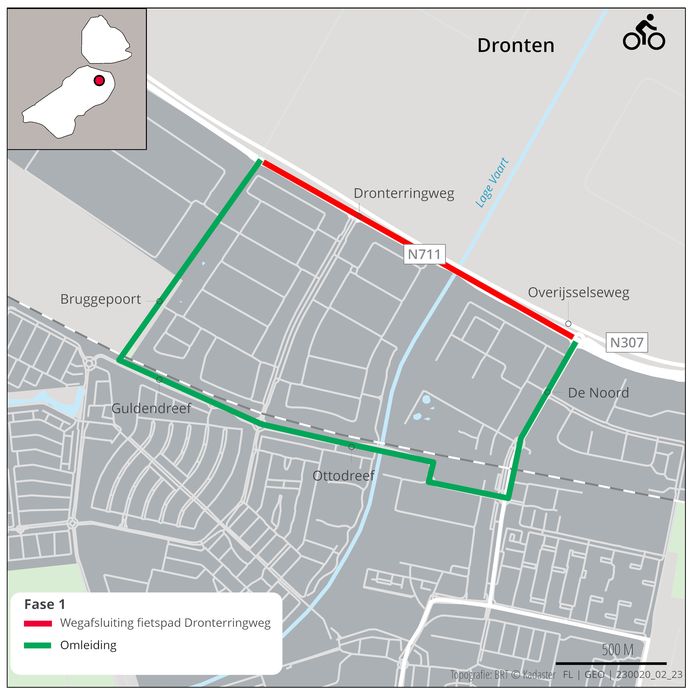 Tot en met 24 april wordt gewerkt tussen de Rendierweg en de Noord. De omleiding is in de kleur groen aangegeven.