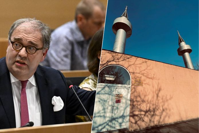 Burgemeester van Aalst Christoph D'Haese (links) reageert op de tijdelijke schorsing van de erkenning van de Diyanat-moskee Kevser in zijn stad.