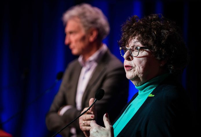 BBB-lijsttrekker voor de Eerste Kamer Ilona Lagas  tijdens het verkiezingsdebat. De snelle opmars van BBB wordt door andere partijen met scepsis bekeken.