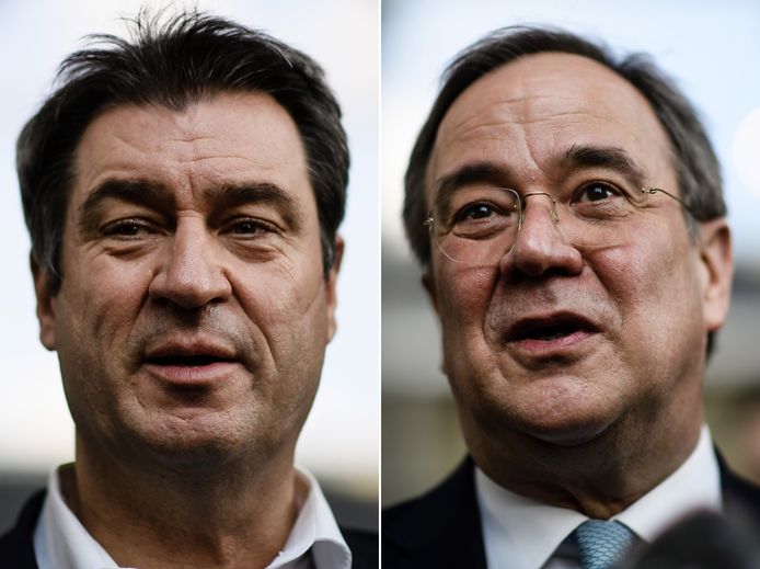 Le président-président bavarois Markus Söder (à gauche) est beaucoup plus populaire qu'Armin Laschet, le président du CDU. Problème: le premier ne dirige que le CSU, "petite soeur" régionale du parti dominant.