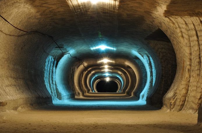 Een van de tunnels in de zoutmijnen van Soledar.