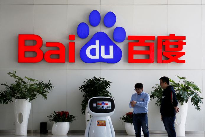 Een AI-robot op het hoofdkwartier van Baidu in Peking.