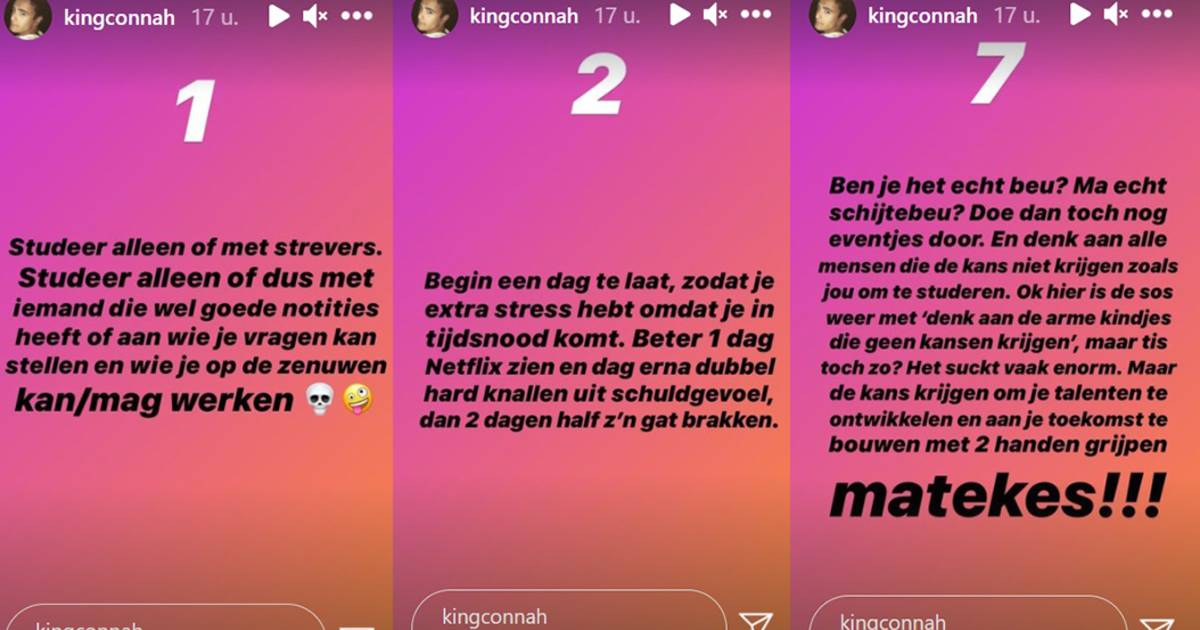 Instagram Stories Van Conner Rousseau Over Studeren Zorgen Voor Ergernis Op Twitter Schandalig Een Sociale Partij Niet Waardig Binnenland Hln Be