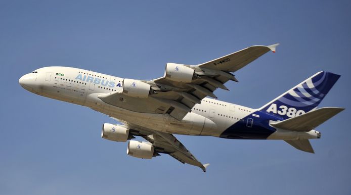 De Airbus A380, met een maximumcapaciteit van 853 passagiers het grootste passagiersvliegtuig ter wereld.