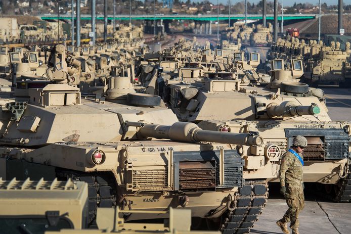 M1 Abrams-tanks bij Fort Carson in Colorado Springs, VS.