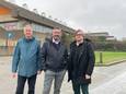 Marc Horrix, Guy Servaes en Joost Vanhove bij het voormalige zwembadgebouw.