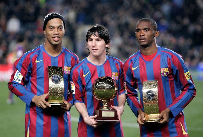 Avec Ronaldinho et Messi en 2005