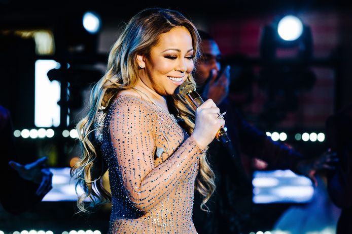 Maria tijdens het optreden op Times Square eind 2016.