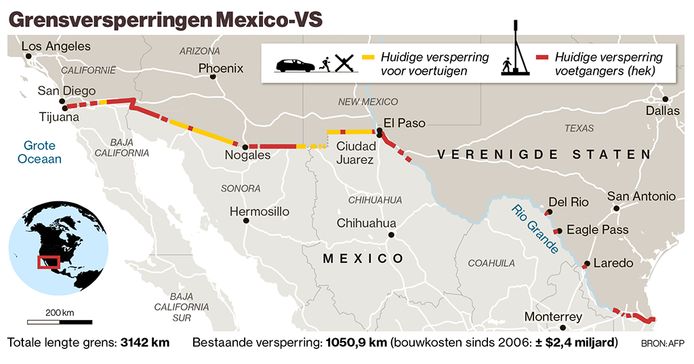 Grensversperringen tussen Mexico en de Verenigde Staten.