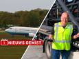 Links: De Boeing 737-700 landde op Twente Airport. Rechts: Gerard Westerhoff (78) uit Harbrinkhoek rijdt voor zijn hobby op de vrachtwagen door heel Europa.