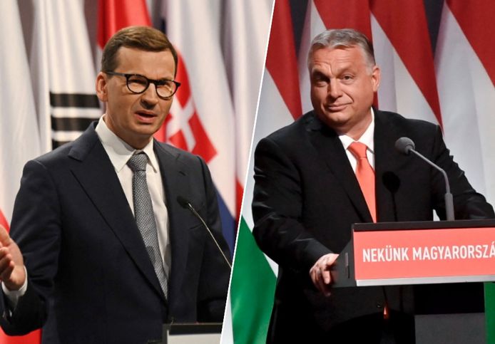 De Poolse premier Mateusz Morawiecki en de Hongaarse premier Viktor Orbán.