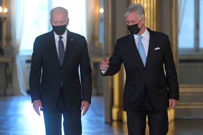 Koning Filip en premier De Croo ontvangen Joe Biden op het paleis