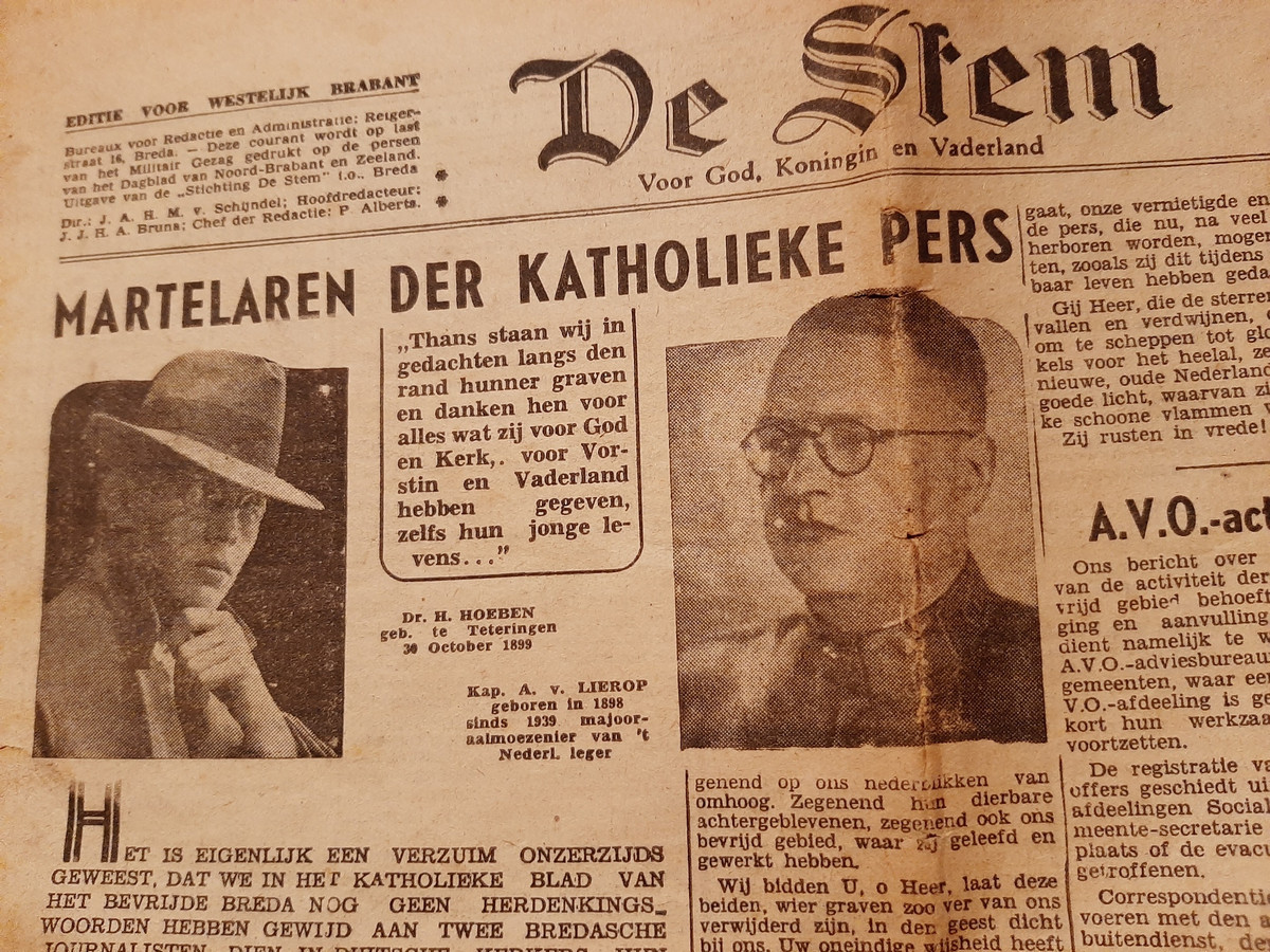 In Memoriam voor Hein Hoeben en Arnold van Lierop in Dagblad De Stem van zaterdag 13 januari 1945.