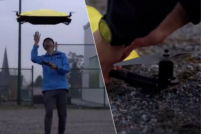 Jonge uitvinder maakt vliegende paraplu met controller