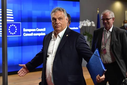 De Hongaarse premier Viktor Orbán in Brussel. 