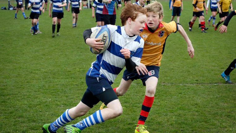 Rugbywedstrijd van de mini's. Beeld Joyce van Belkom, HH