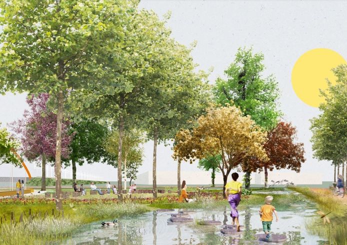 Een schetsontwerp van het Colomapark.