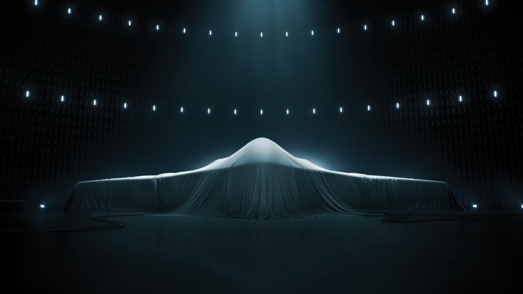 Een artist impression van de B-21 Raider, die vrijdag om 19.30 Amerikaanse tijd werd gepresenteerd. Beeld Northrop Grumman