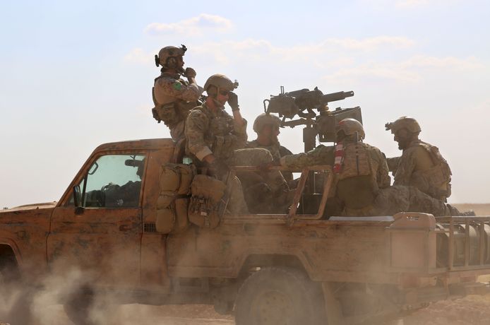 Amerikaanse elitetroepen nabij het voormalige IS-bolwerk Raqqa. Foto uit mei 2016.