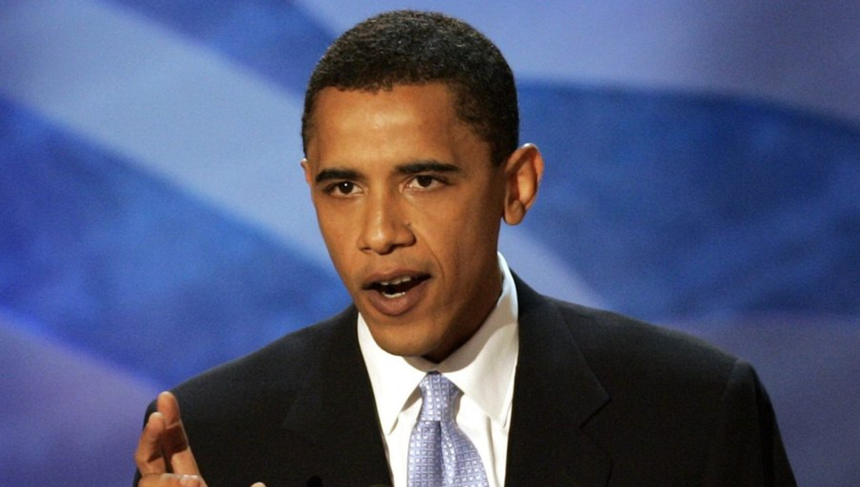 Barack Obama tijdens zijn speech op de Nationale Conventie in 2004. Beeld ANP