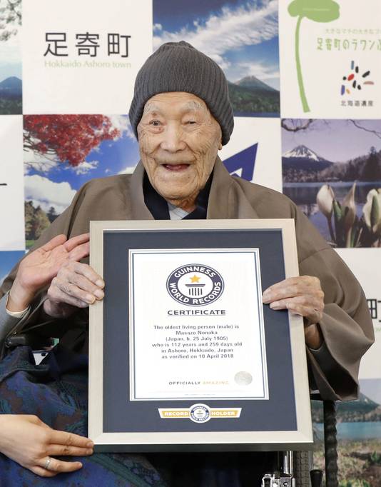 Nonaka laat trots het certificaat van Guinness World Records zien.