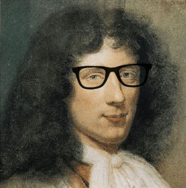 Portrait Christiaan Huygens Bernard Vaillant (with glasses added by Alex Pietrow).  Wikipedia picture