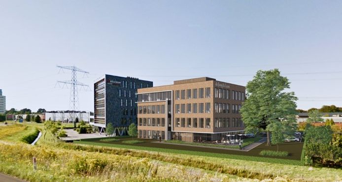 Impressie van de toekomstige nieuwbouw van De Jong & Laan pal naast de afslag Almelo-Zuid bij de A35.