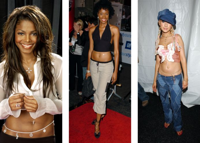 De 'belly chains' van Janet Jackson, Rachel Hollinworth en Christina Aguilaire anno 2000