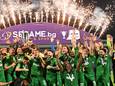 Ludogorets viert feest na het behalen van de Bulgaarse titel.