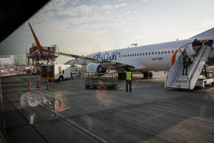 Het vliegtuig dat Djokovic vanuit Dubai, waar hij vanuit Melbourne een tussenstop maakte, naar Belgrado brengt.