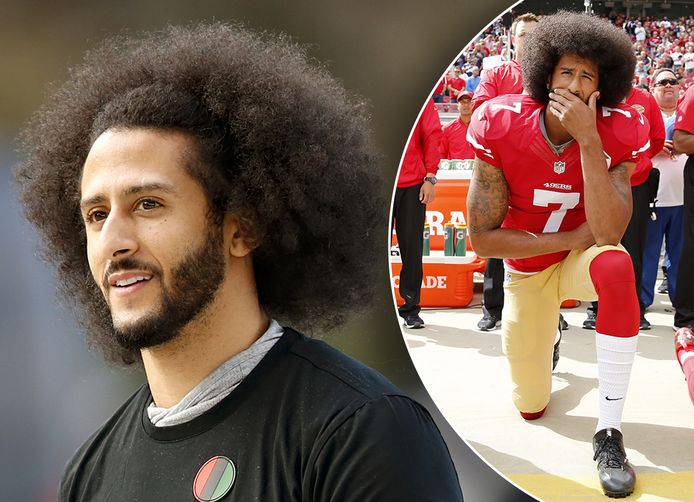 Colin Kaepernick in 2020. Inzet: in 2016 knielend als speler van San Francisco 49’ers.