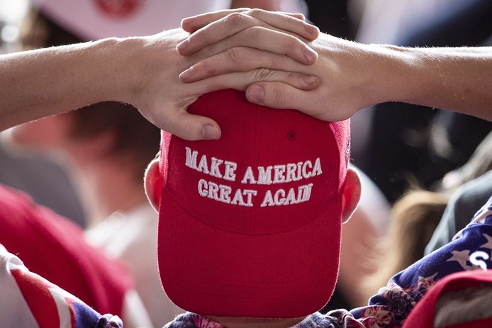Een aanhanger op een Trump-rally in Pennsylvania. Foto uit 2019.