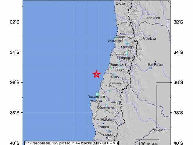 Krachtige aardbeving voor kust van Chili