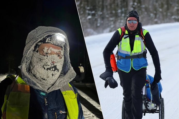 Chris Seynaeve is halverwege de Arctic Ultra, de zwaarste ultramarathon ter wereld in Canada. Dat het ijzig koud is bewijst de eerste foto.