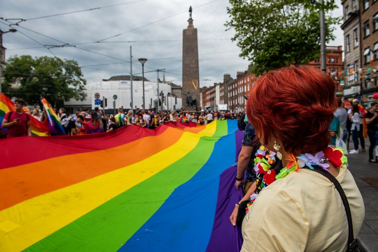 De Gay Pride in de Ierse hoofdstad Dublin, in juni 2019, kwam op voor de rechten van lhbti'ers.
 Beeld Getty