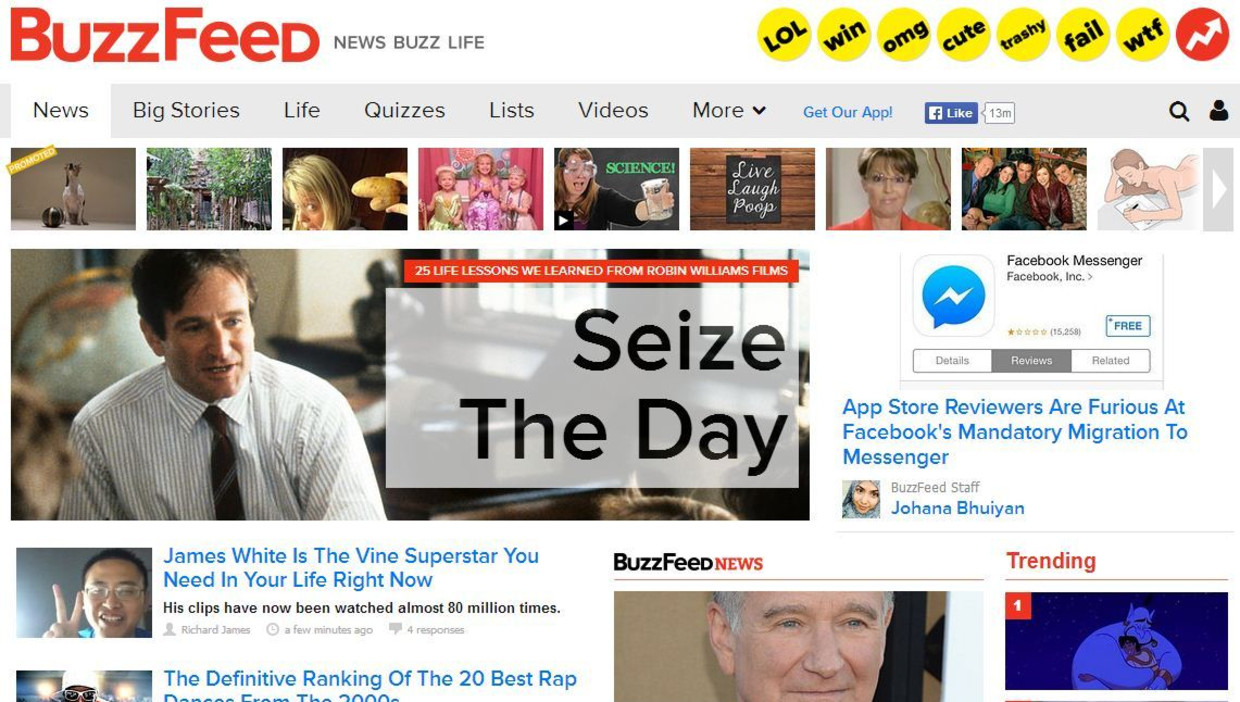 De homepage van BuzzFeed. Beeld BuzzFeed