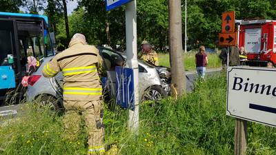 Bestuurster wijkt uit voor fietser maar knalt tegen boom in Wageningen